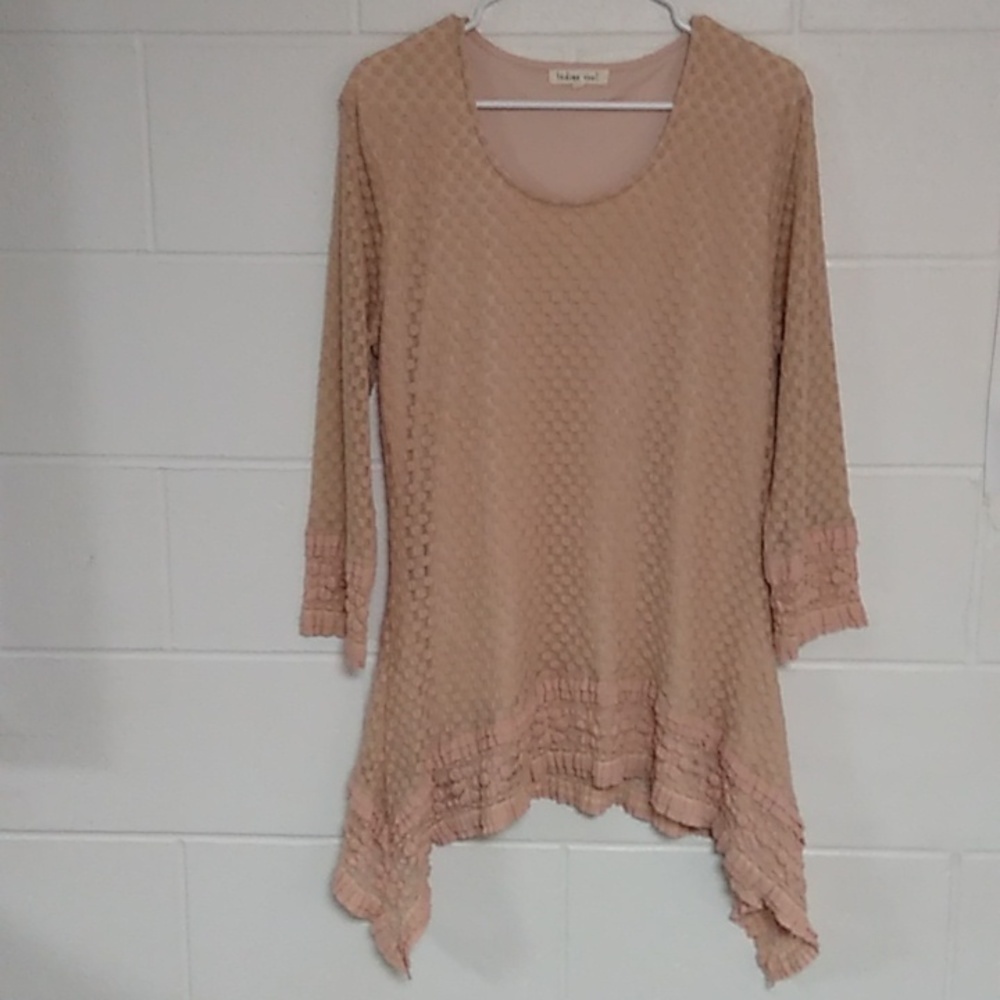INDIGO SOUL FULL LACE, LINED, SHEER LONG SLEEVES, LAGENLOOK PEACHY PINK, TUNIC